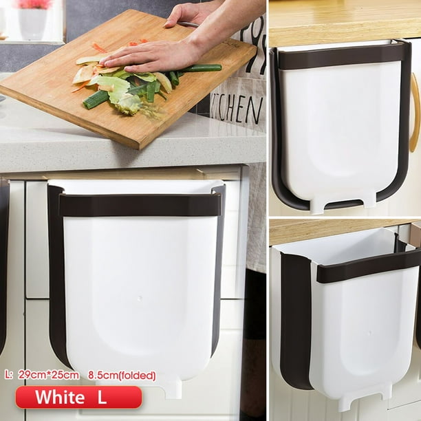Hanging Trash Can With Lid Kitchen Cabinet Door Waste Bin Push-Top Collapsible